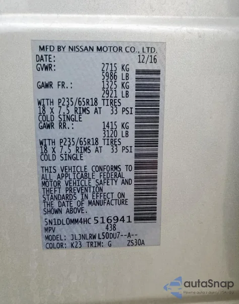 2017 Infiniti Qx60 из США, поврежденный, VIN 5N1DL0MM4HC516941